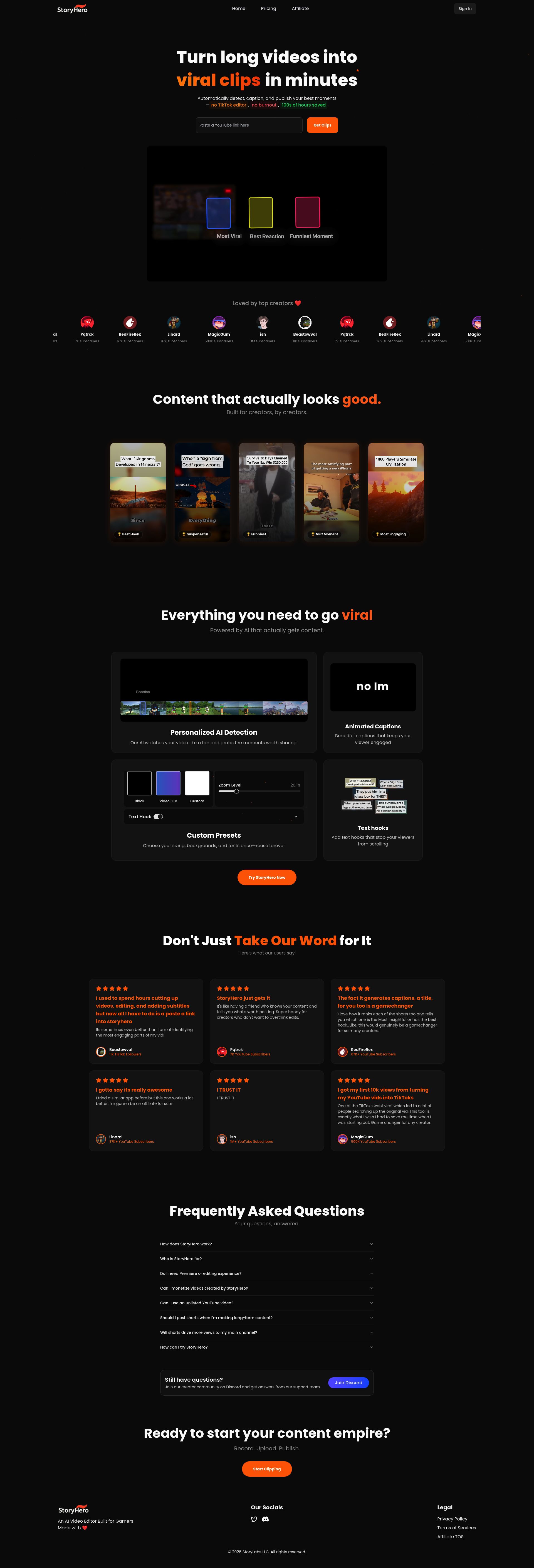 StoryHero landing page screenshot