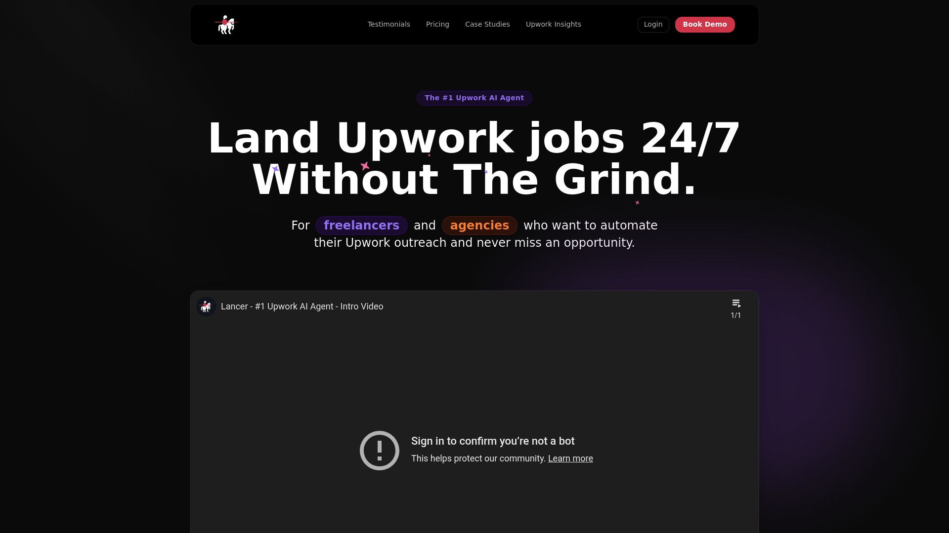 Lancer.app homepage hero screenshot