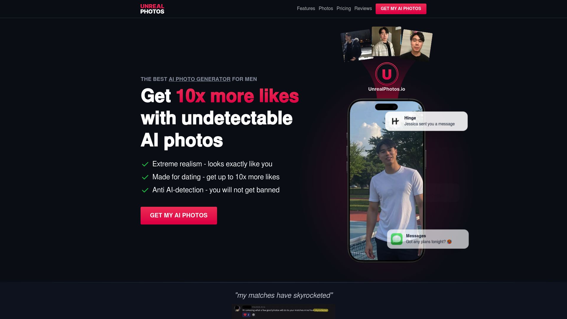 UnrealPhotos homepage hero screenshot