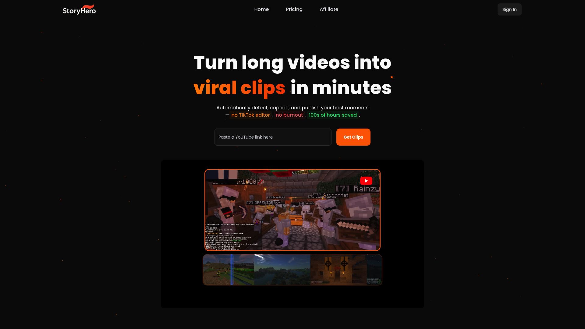 StoryHero homepage hero screenshot