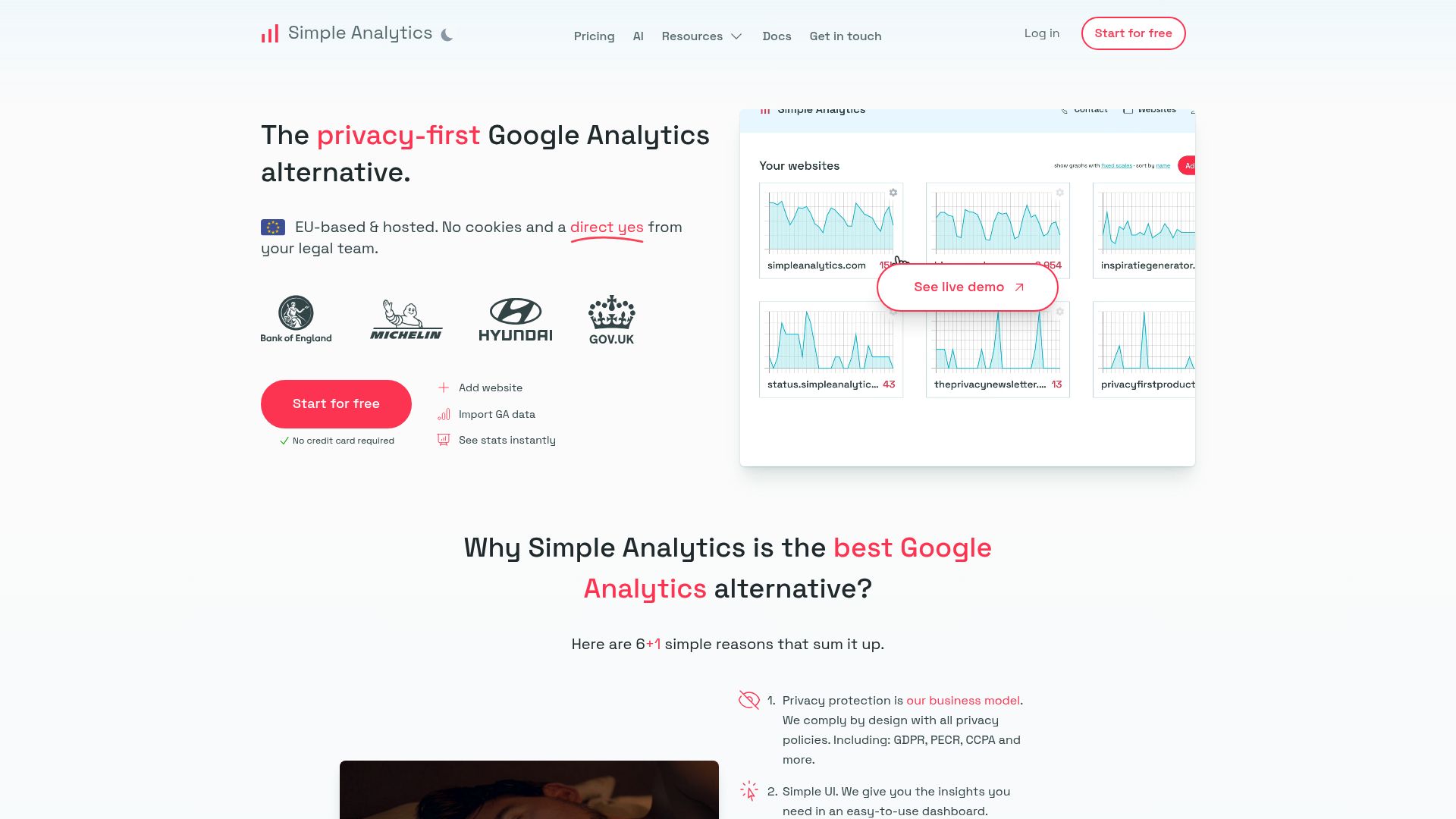 Simple Analytics homepage hero screenshot