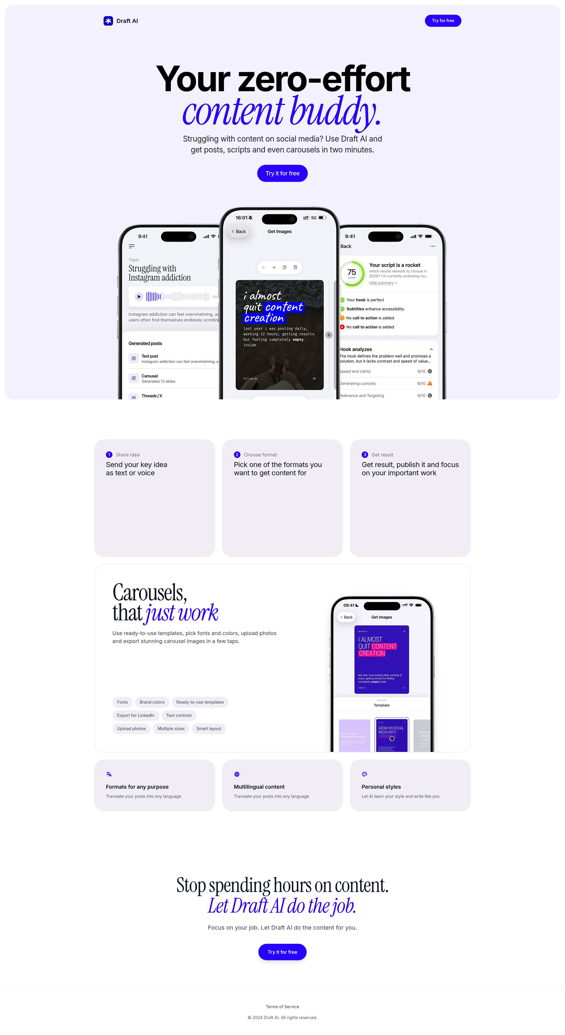 Draft AI landing page screenshot