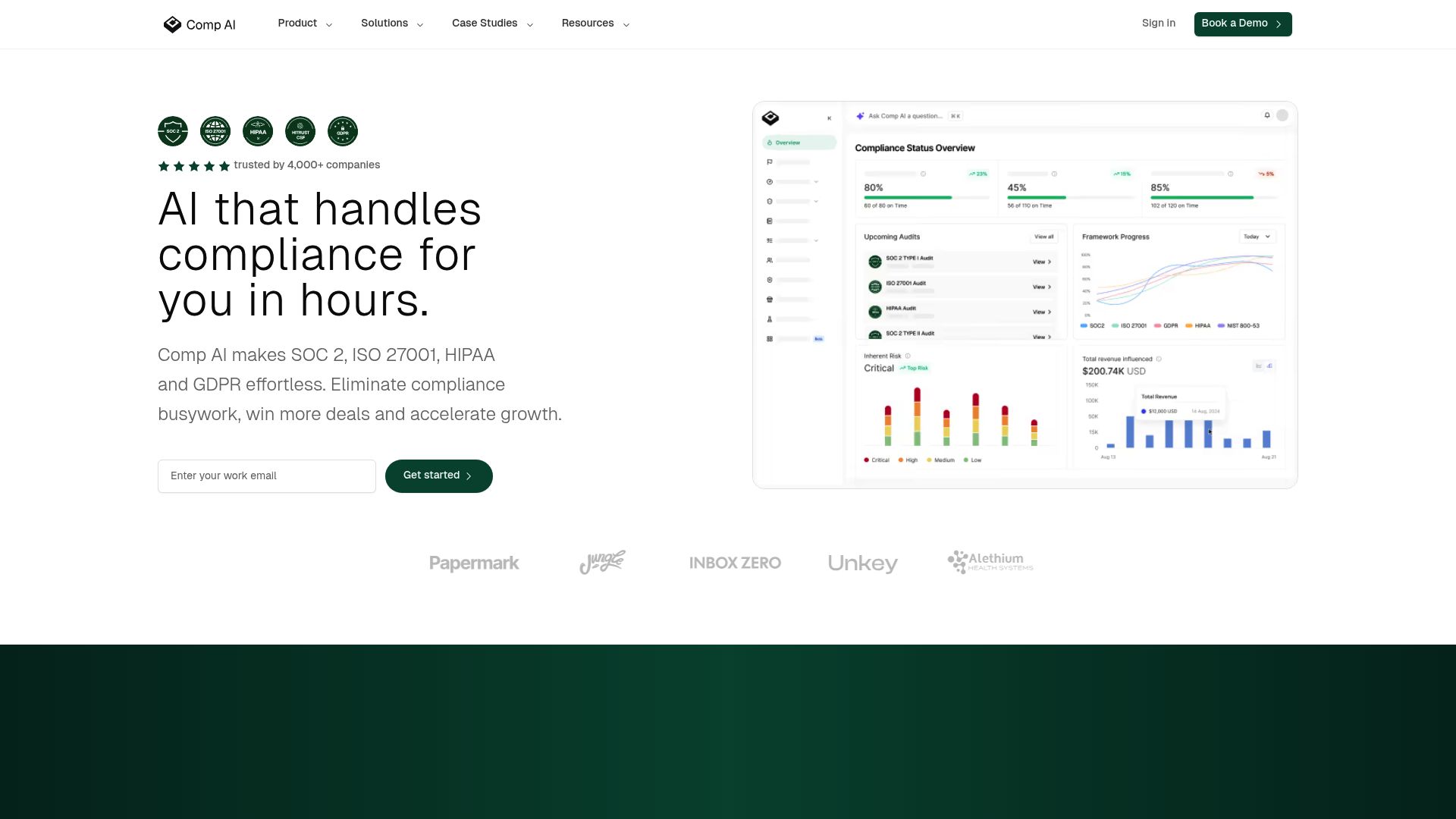 Comp AI homepage hero screenshot