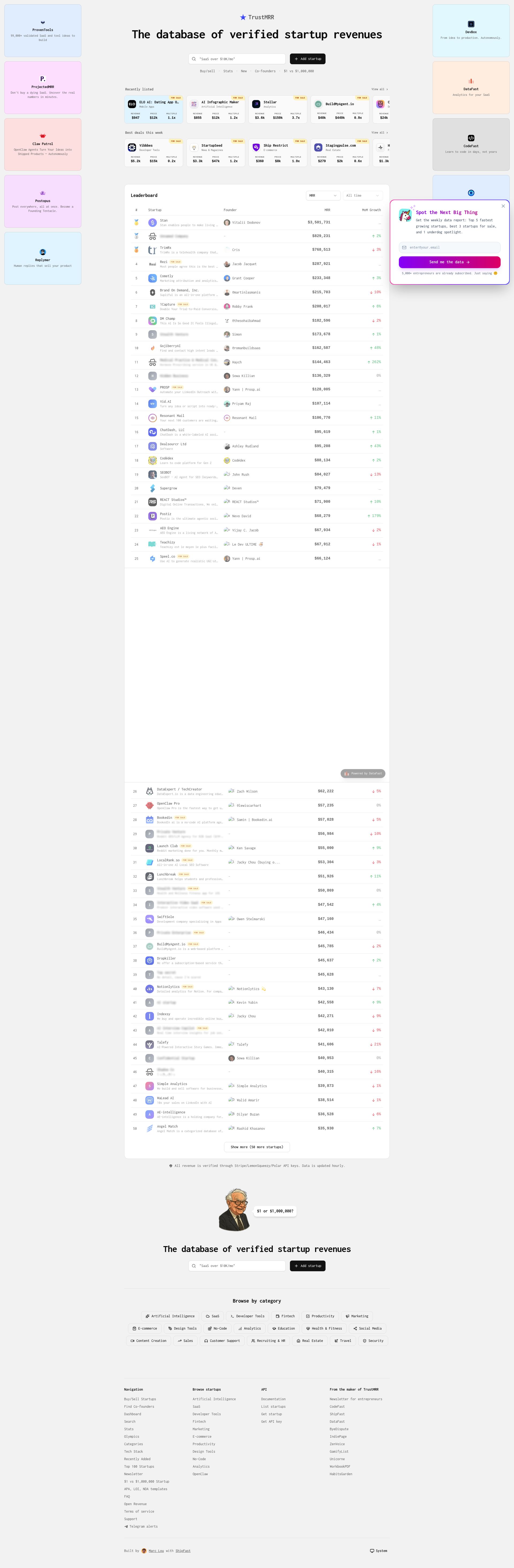 TrustMRR landing page screenshot