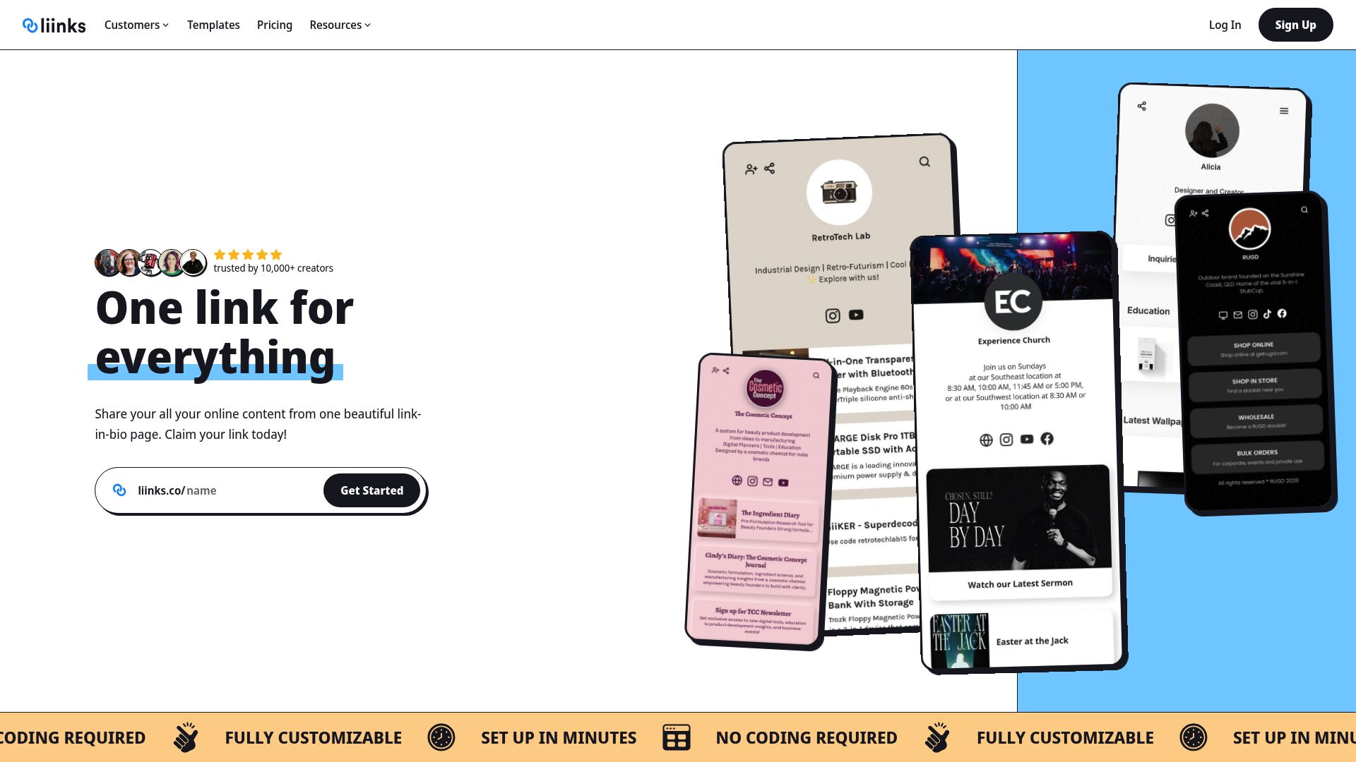 Liinks homepage hero screenshot