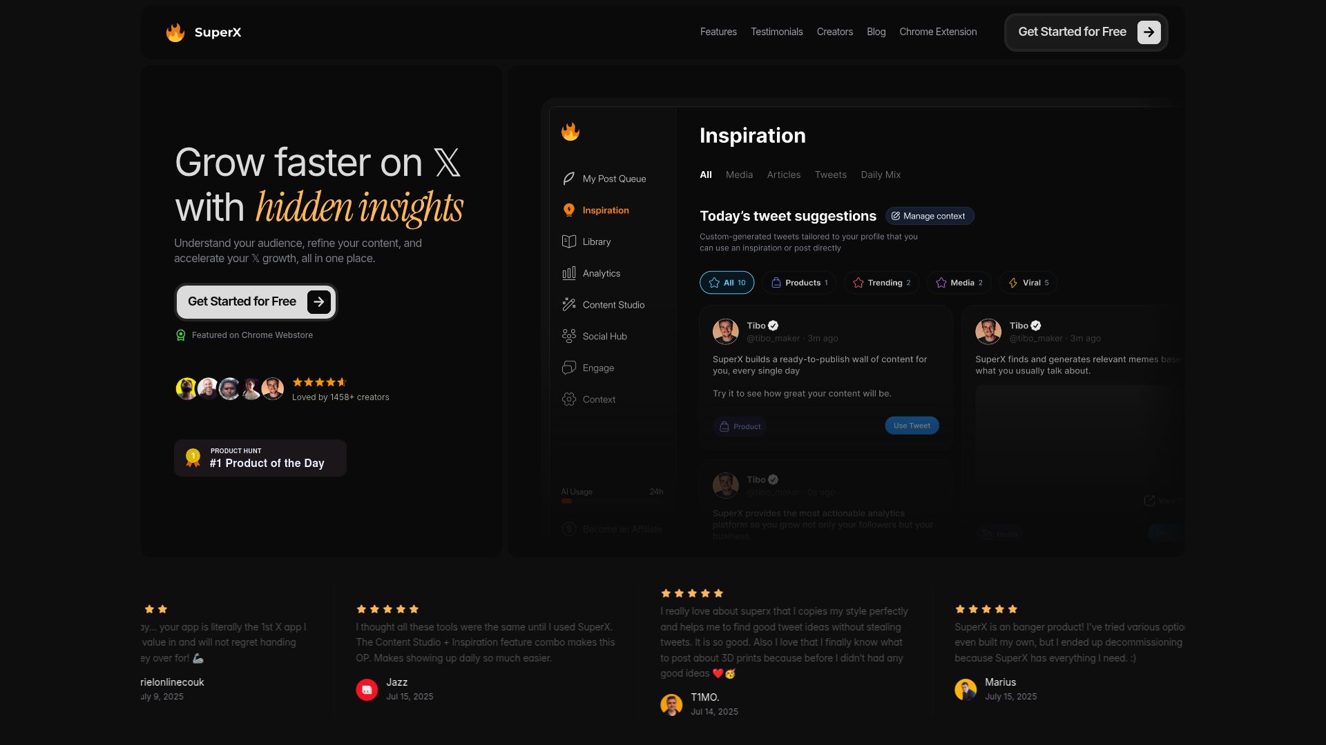 SuperX homepage hero screenshot