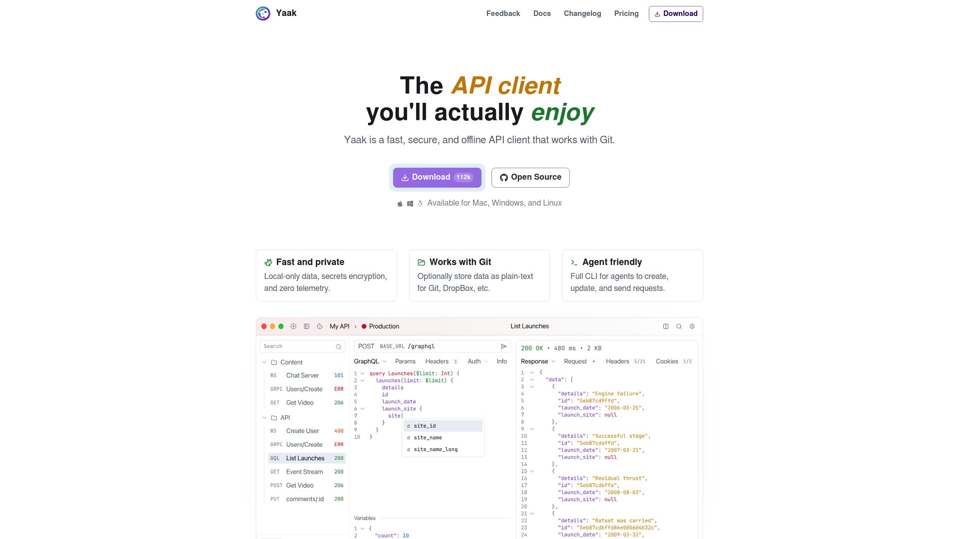Yaak homepage hero screenshot