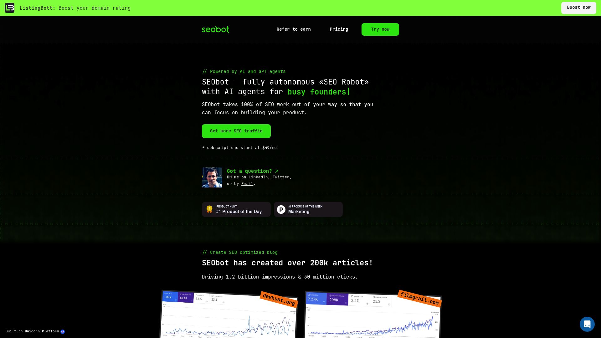 SEOBOT homepage hero screenshot