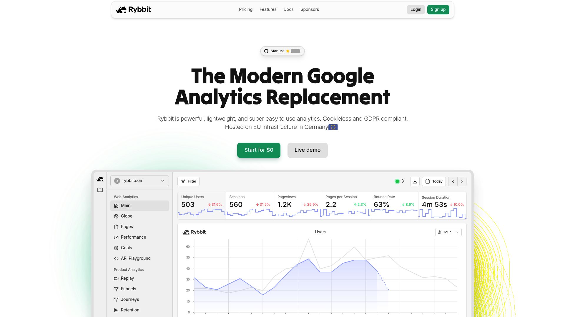 Rybbit homepage hero screenshot
